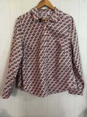 Boden Women’s Pink Toucan Print Long-Sleeve Button-Up Shirt Top Size 14 Classic